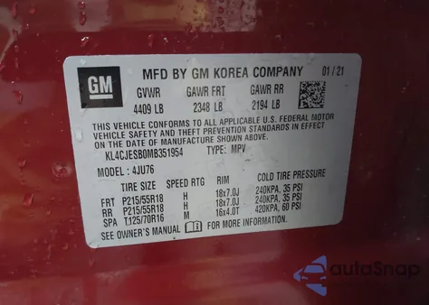 2021 Buick Encore Awd Preferred from USA, damaged, VIN KL4CJESB0MB351954